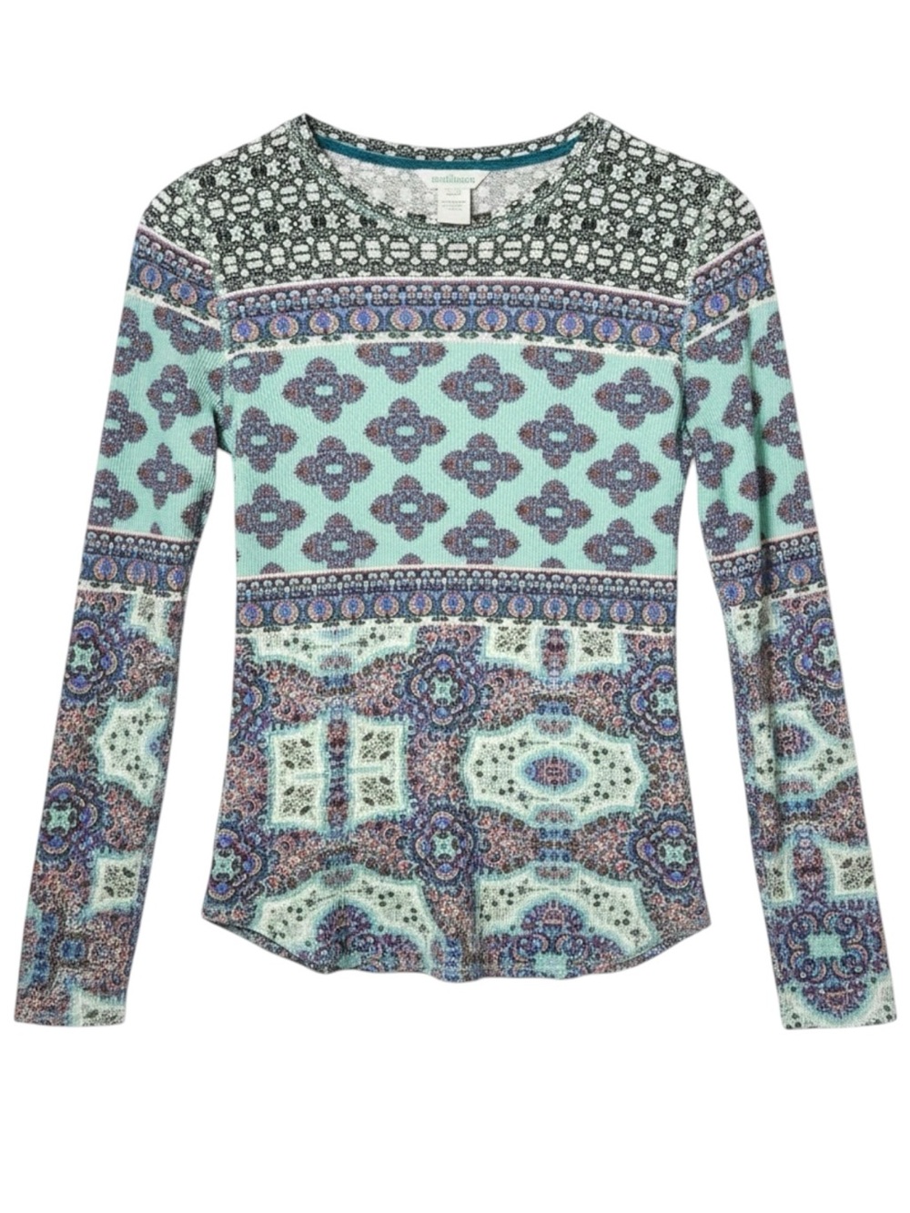 Sundance Thermal Long Sleeve‎ Blue Multi Waffle Knit Cotton Size XS
